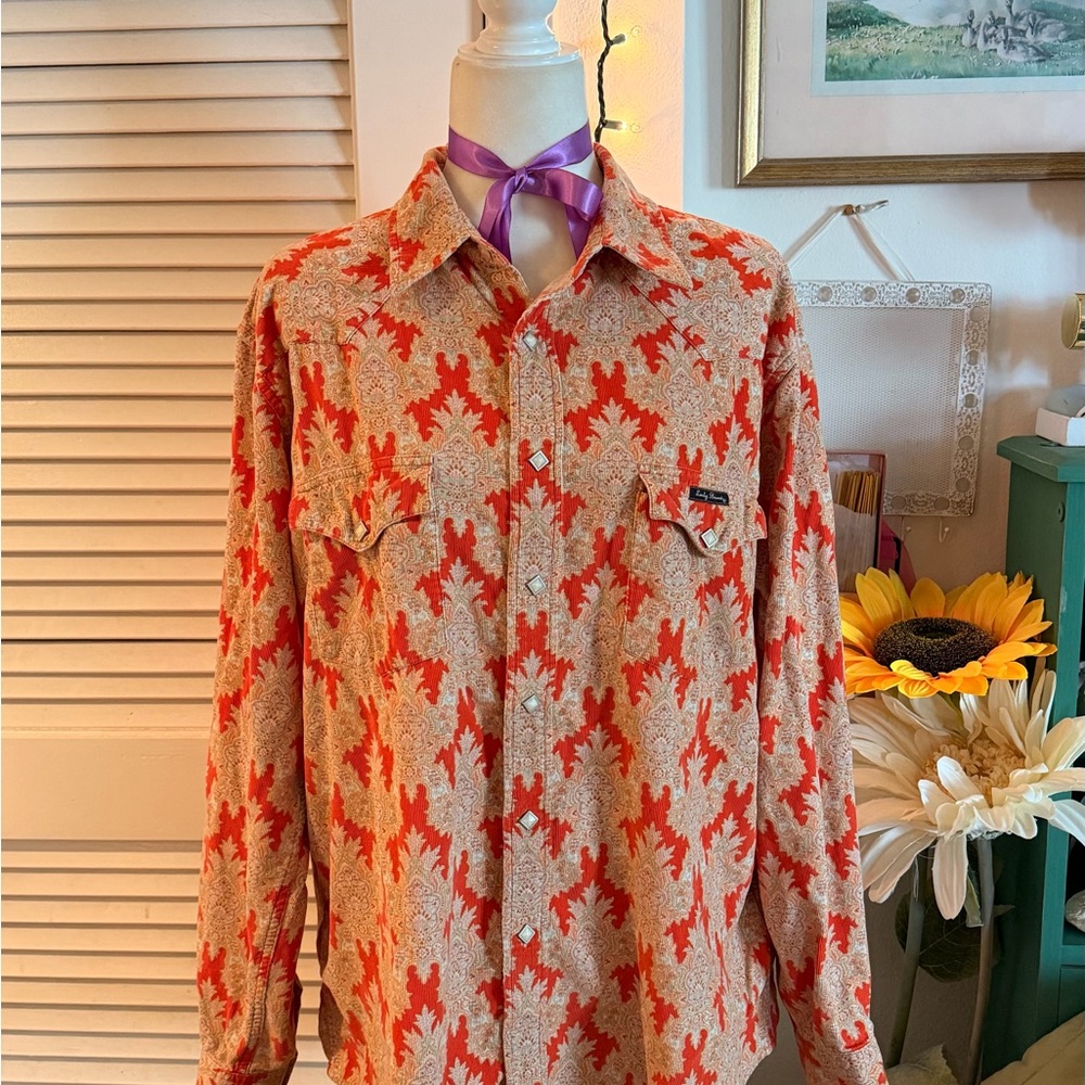 Lucky Brand Red and Cream Casual Button Down Shirt